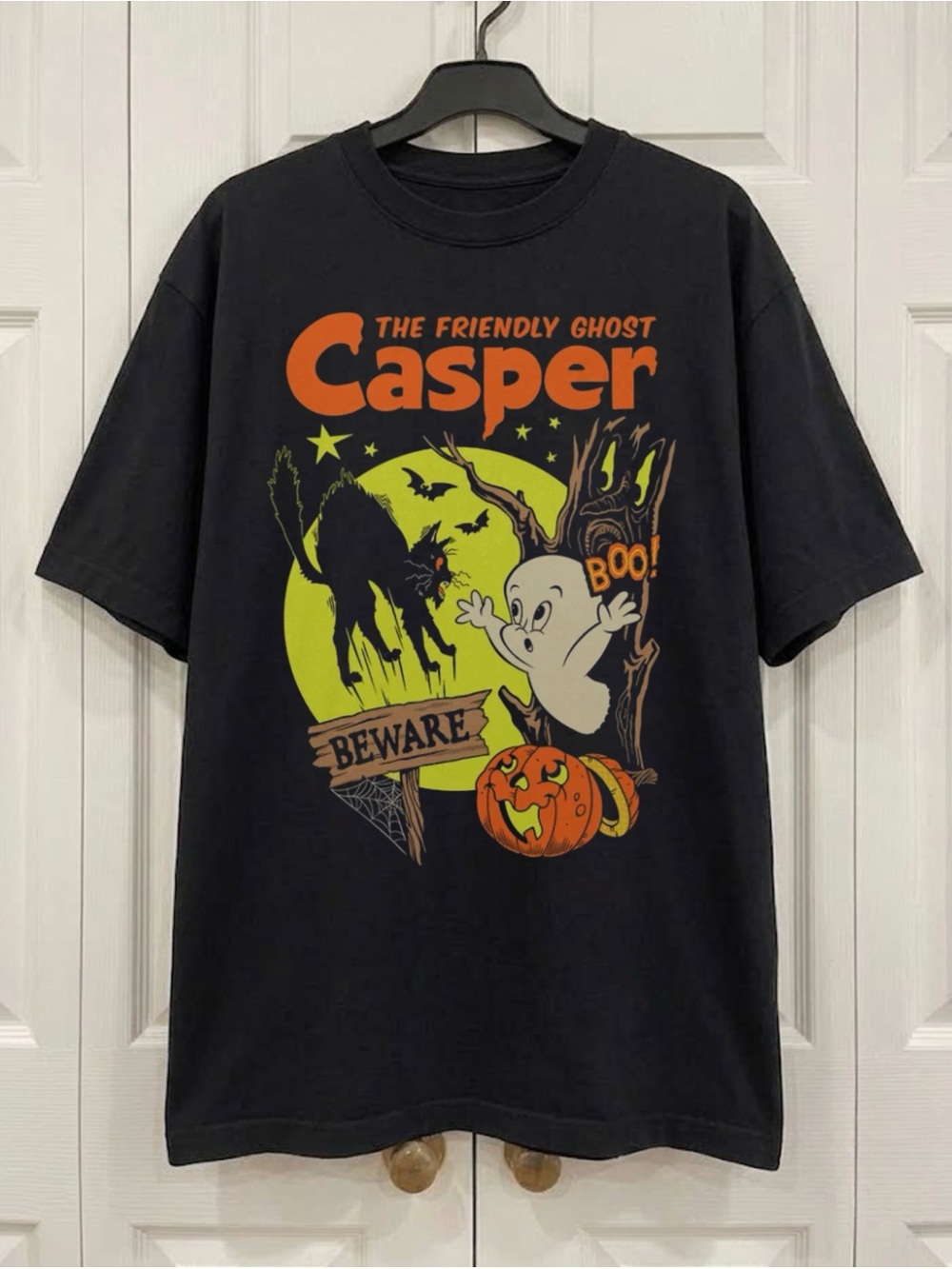 Casper Friendly Ghost Black Cat Black Spooky Aesthetic Gildan Reprint Tee